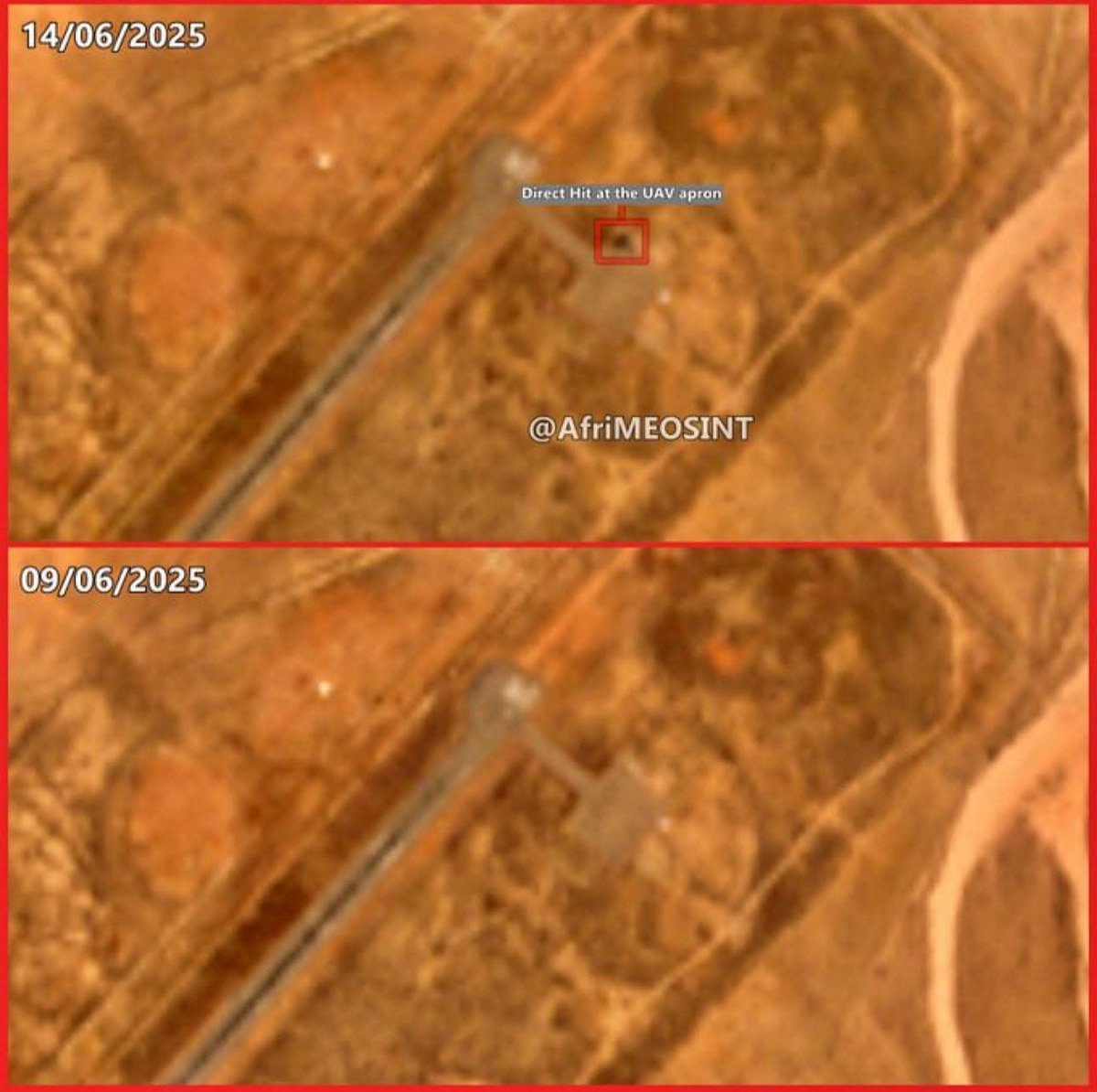 بيان عسكري صادر عن منصة القدرات العسكرية السودانية ـ حول إستهداف أصول عسكرية معادية مموهة في مطار نيالا

ـ تؤكد منصة القدرات العسكرية السودانية أنها قد رصدت عبر مصادرها المتخصصة في تحليل صور الاقمار الصناعية أنشطة تمويه وخداع عسكري واضحة نفذتها مليشيا الدعم السريع داخل مطار نيالا