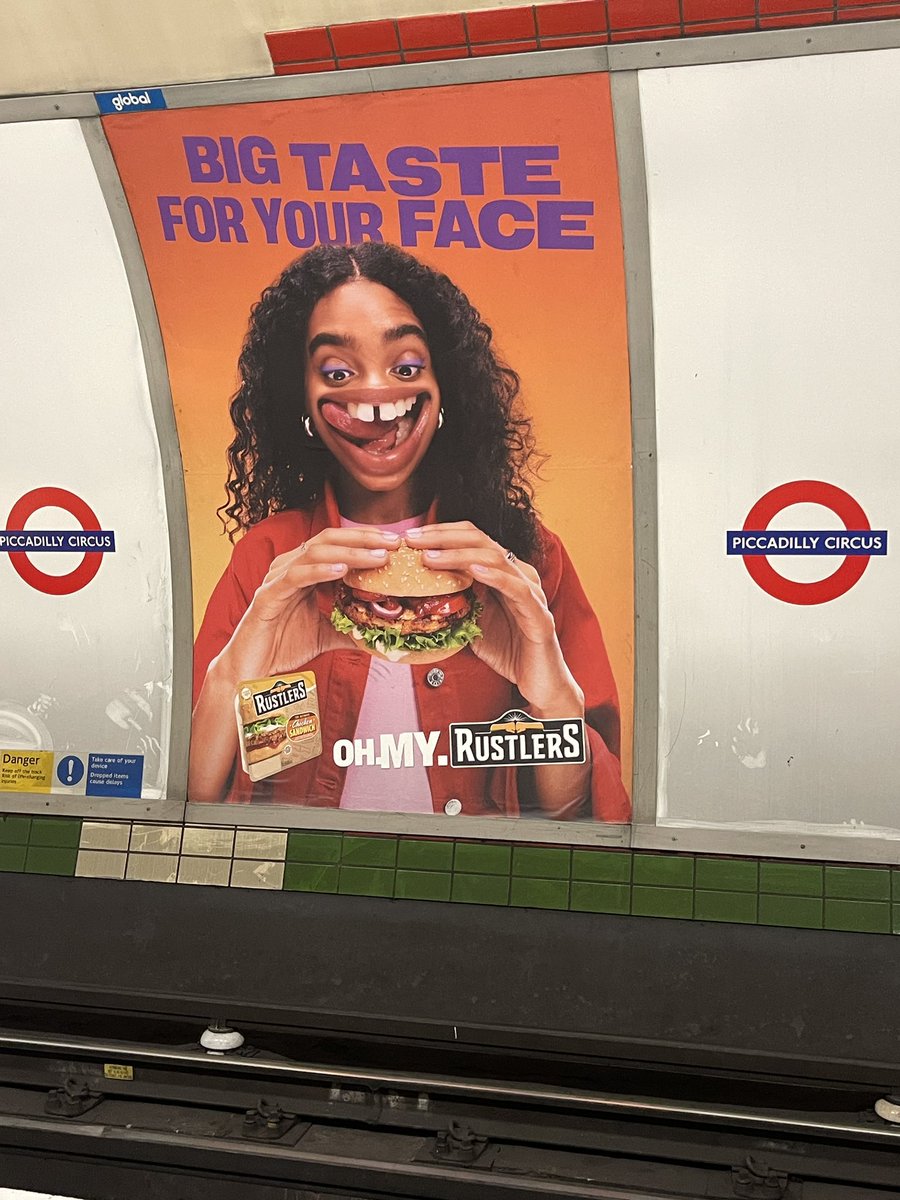 At a tube stop and Rustlers with maybe the most terrifying poster I’ve ever seen