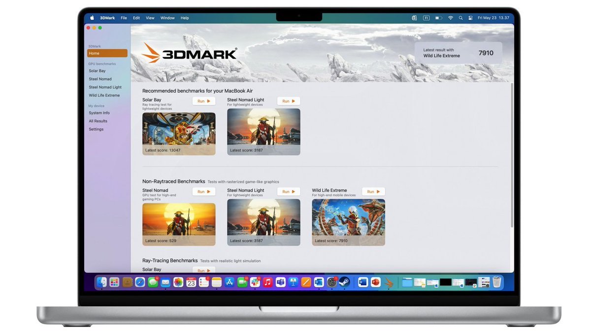 AppleX4_'s tweet photo. ¡Ya era hora! 🎮💻
3DMark ya está disponible nativamente en macOS:
Benchmarks como Wild Life Extreme, Solar Bay o Steel Nomad llegan con soporte Metal y comparativas cruzadas con Windows, iOS y Android.
Disponible en Steam.
#AppleSilicon #macOS #3DMark #Gaming 🍎🔥 https://t.co/IjJKEfsKUw