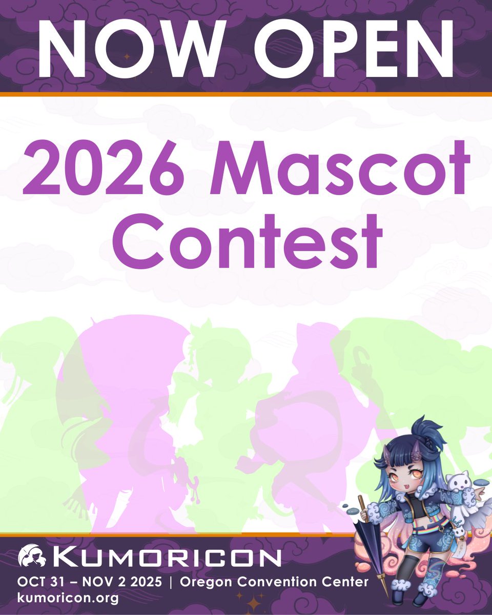 kumoricon's tweet image. Artists, here's your chance to flex that creativity and make your art a part of Kumoricon! The winning mascot will be prominently featured in Kumoricon's 2026 branding and advertising materials.
To apply please visit kumoricon.org/mascot-contest
#kumoricon