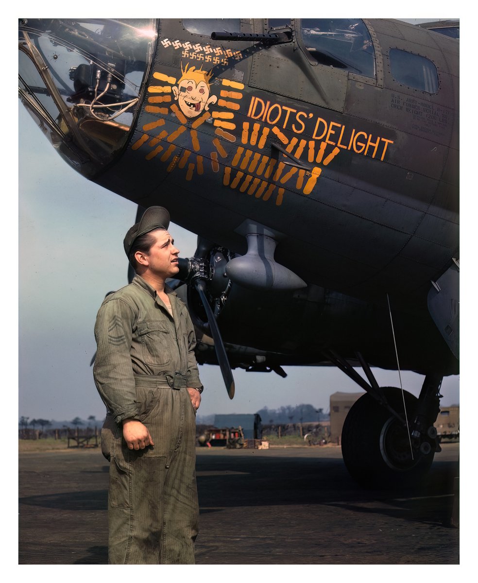 thevidgoo's tweet image. US Army celebration. A senior enlisted ground crewman with a Boeing B-17 somewhere in England. 1943.