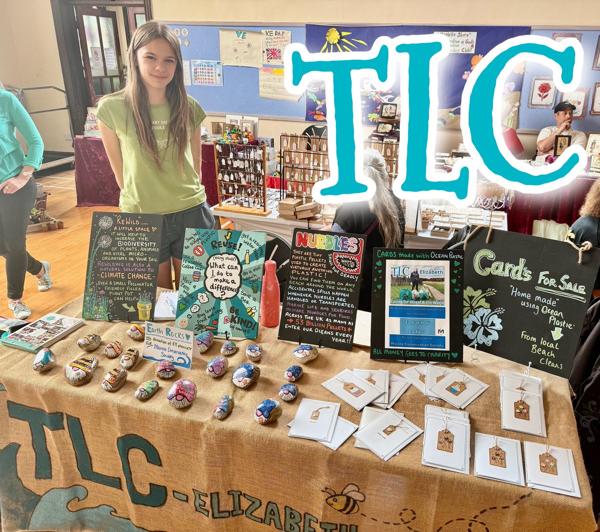 Thank you to everyone who came to see me on my stall today at the St Luke's Hoylake eco-fair.
I sold lots of my homemade eco-cards and rocks as part of my mission this year to raise money for the <a href="/mcsuk/">Marine Conservation Society</a> and it was great to see so many children enjoying my mini beach clean.