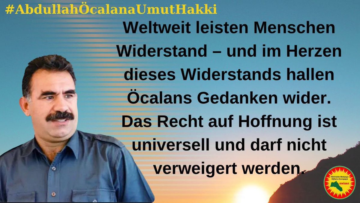 #AbdullahÖcalanaUmutHakki
Granting the right to hope to People's Leader Abdullah Öcalan is key to building a democratic and peaceful
Middle East. To remain silent is to be complicit.