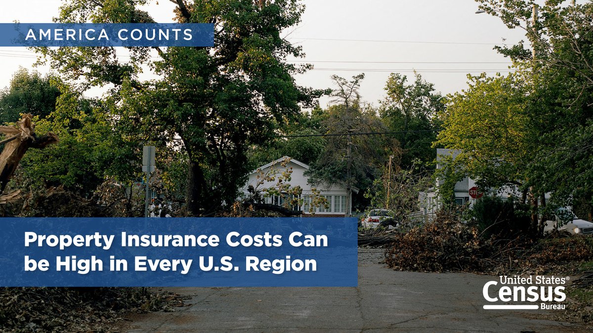 #ICYMI: You don’t have to live on the hurricane-prone Gulf Coast or in “Tornado Alley” to face high property insurance costs.

Over 5.3 million households paid more than $4,000 a year for their #PropertyInsurance in 2023.
 
🏠 census.gov/library/storie…

#AmericaCounts #ACSdata