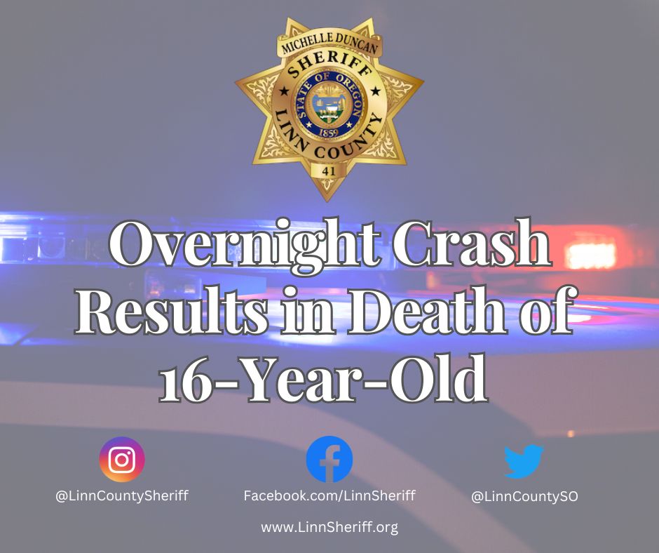 LinnCountySO's tweet photo. Overnight Crash Results in Death of 16-Year-Old

Linn County Sheriff Michelle Duncan reports that this morning, June 14, 2025, at 1:00 a.m., the Linn County Sheriff’s Office 
 https://t.co/17DC5EONyp https://t.co/Z1846HKb84