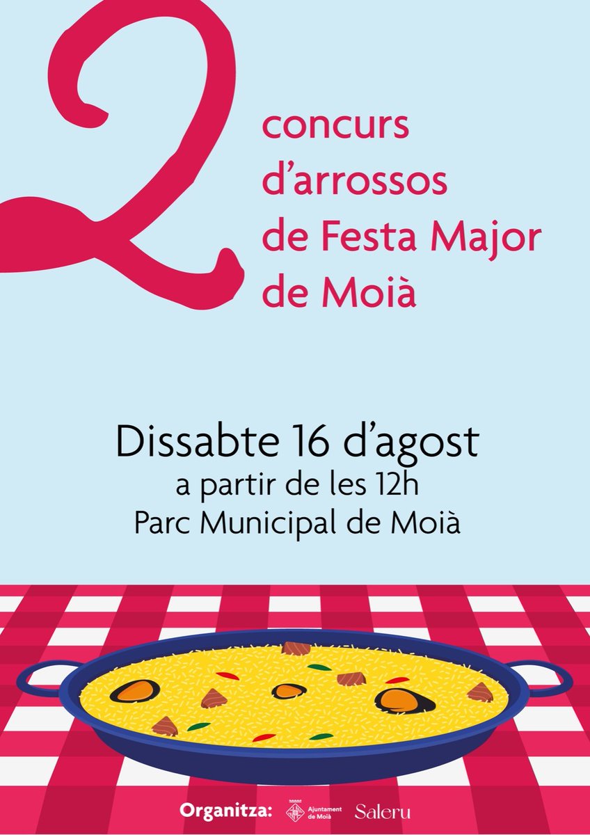 El dissabte 16 d'agost torna la segona edició del Concurs d’Arrossos de la Festa Major 🥳

Un dia per exposar les vostres habilitats culinàries i competir per fer el millor arròs! 🍽

😲 Una nova edició carregada de novetats! 

Us ho perdreu❓

🌐 Ben aviat més informació❗