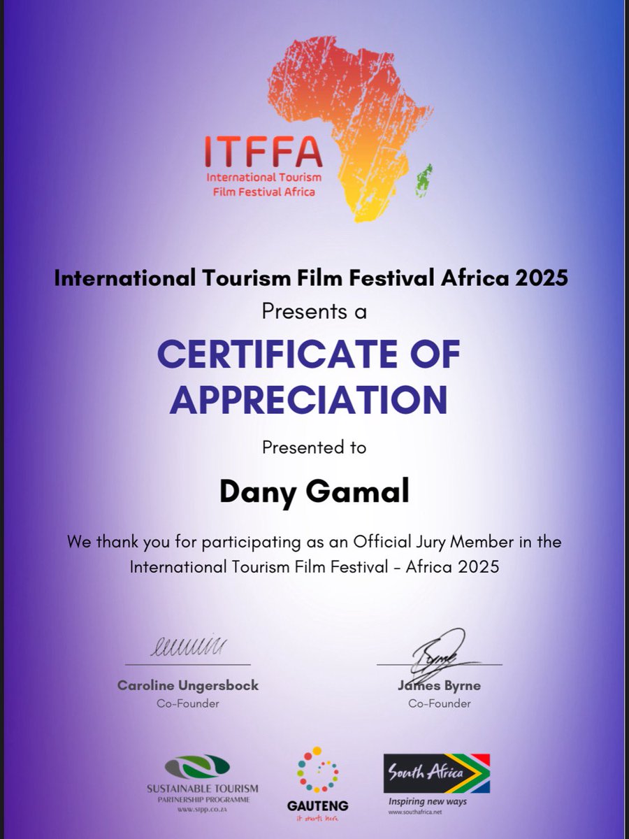DanyGamal's tweet photo. “Big thanks to the International Festival International Tourism Film Festival Africa 🎬 for honoring me with a Certificate of Appreciation for my official role as a member of the international jury in its 7th edition 🏆

https://t.co/fAdjHVTQcw
#egypt 
#dany_gamal 
#Itffa https://t.co/yJ20tSBTYQ