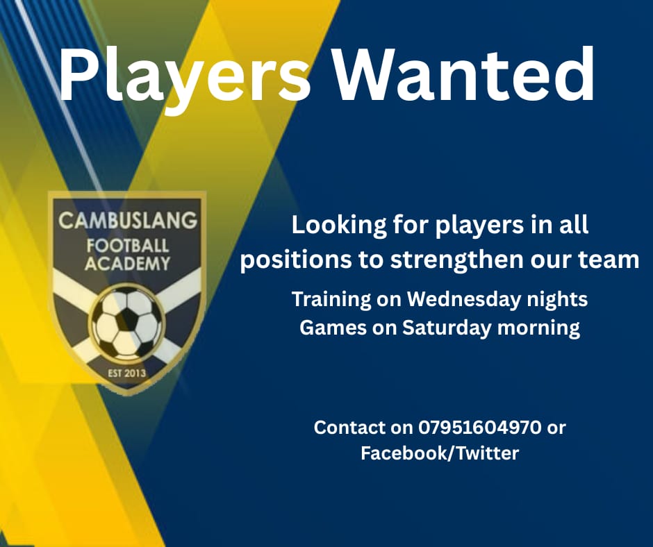 Cambuslang Football Academy Amateurs (@cambuslangfaama) on Twitter photo 🔵🟡Recruitment🔵🟡
Pre season just around the corner we are looking to improve our squad. Big season ahead.If interested details below.
MTC🔵🟡
<a href="/TeamfinderScot1/">Team Finder Scotland</a>
<a href="/GlasCollegesFA/">Glasgow Colleges FA</a> 🔵🟡Recruitment🔵🟡
Pre season just around the corner we are looking to improve our squad. Big season ahead.If interested details below.
MTC🔵🟡
<a href="/TeamfinderScot1/">Team Finder Scotland</a>
<a href="/GlasCollegesFA/">Glasgow Colleges FA</a>