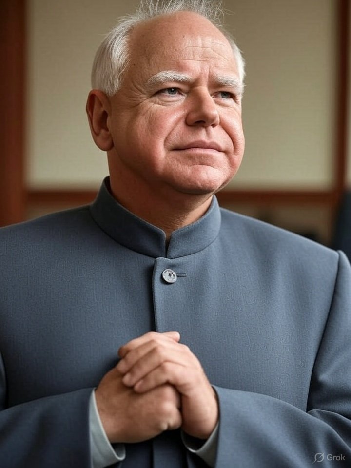 Tim Walz loves China.  His violent rhetoric is dangerous.  He hates America and loves China.  Here he is dressed like Chairman Mao