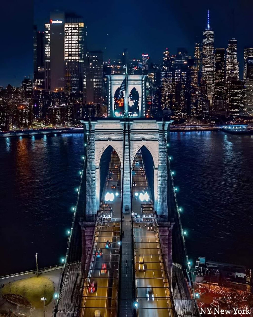 Brooklyn Bridge at Night in New York, City USA