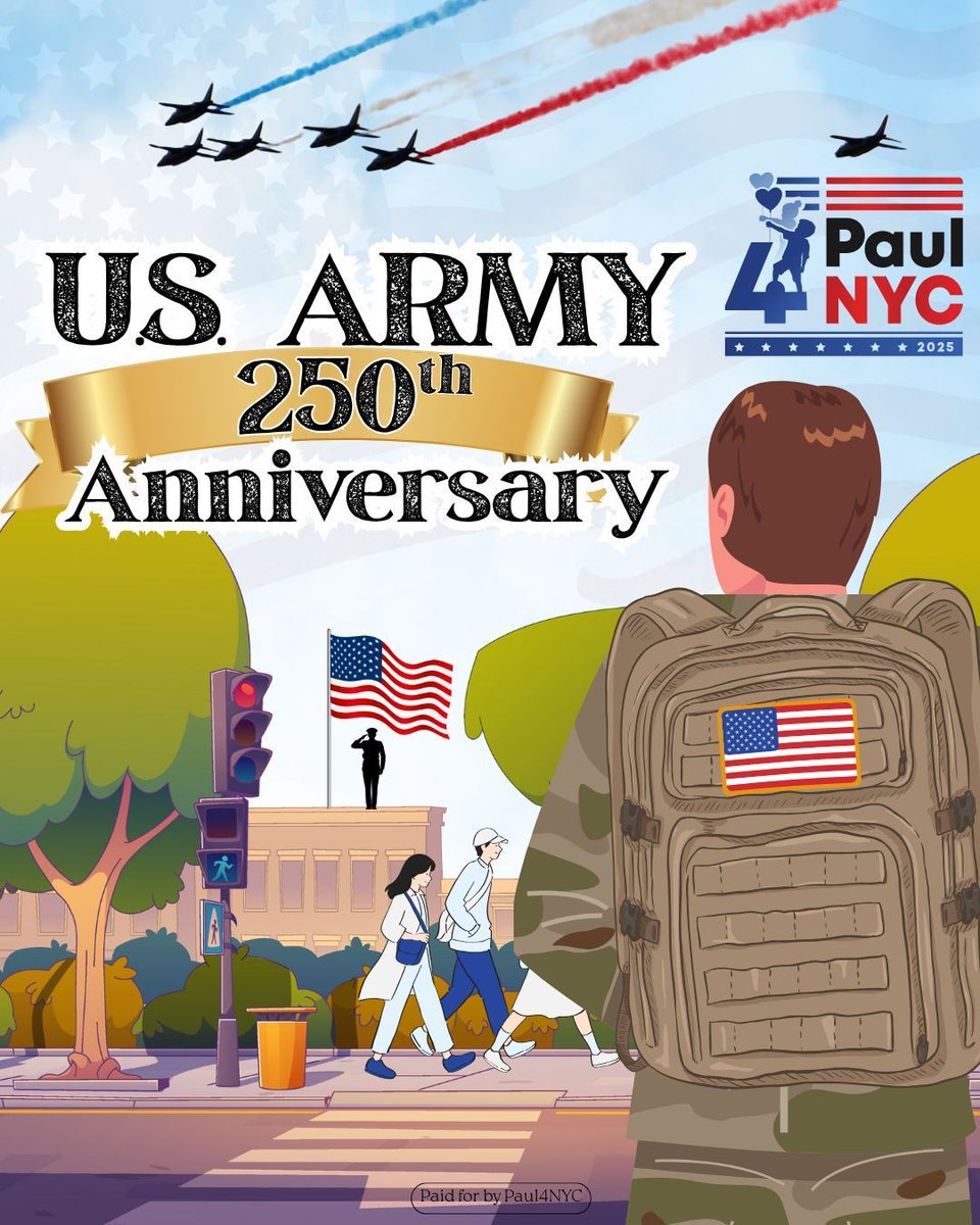Paul4nyc's tweet photo. We recognize another important day today that honors a vital part of American history. Today marks the 250th anniversary of the United States Army. This is a moment to reflect on centuries of service, sacrifice, and resilience that come from our brave service members defending the United States. 

The U.S. Army embodies the strength and unity necessary to protect the freedoms we hold dear. Today is more than a celebration of history. It's a reminder that the call to service takes many forms from many different people who are willing to fight and die for this country. 

Whether through military service, public service, or community work, the idea of showing up for your country matters, and there’s a place for everyone in that effort. I'm still here, stronger, smarter, and focused on the real issues that matter.