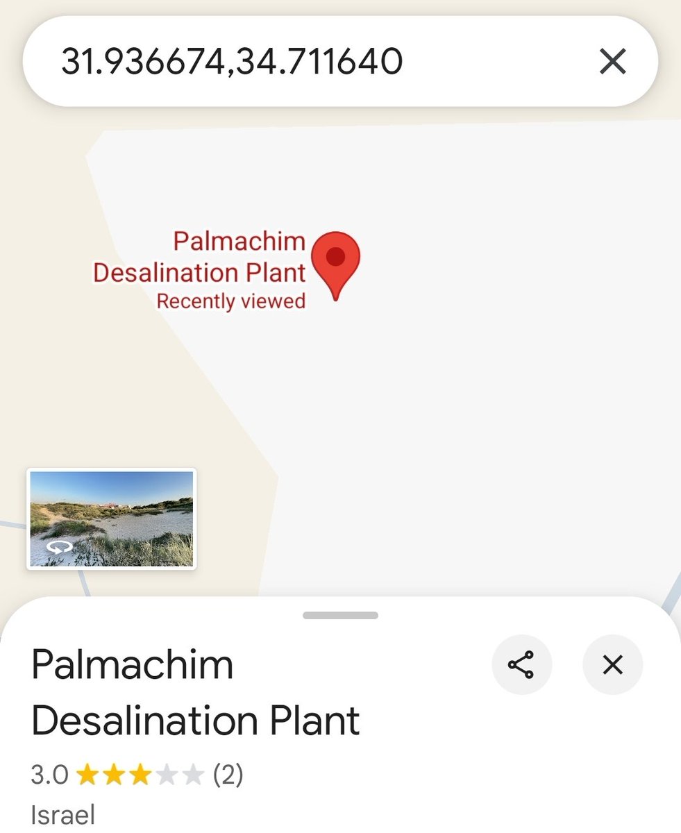 syjebrailyEng's tweet image. About 80–90% of the Zionists' drinking water comes from desalination plants along the Mediterranean. Key facilities include Sorek, Hadera, Ashkelon, Ashdod, and Palmachim.