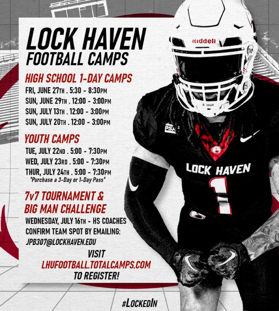Thank you for the camp invite! <a href="/CoachJBattaglia/">Coach Joe Battaglia</a> <a href="/LHU_Football/">Lock Haven Football</a>