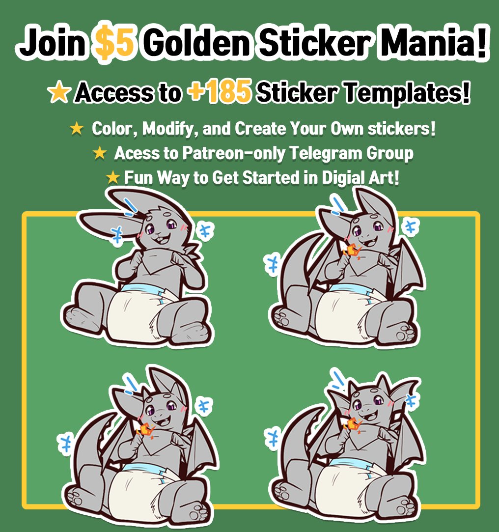 Join the $5 Golden Sticker Mania tier to gain access to +185 sticker templates!

I'm Adorable! (Crinkle Edition)

Here is the 3rd batch! Diapered versions for Dragon and Bunny!
Next final batch (Raccoon, Red Panda, Skunk) will be added next weekend!

patreon.com/posts/131466305