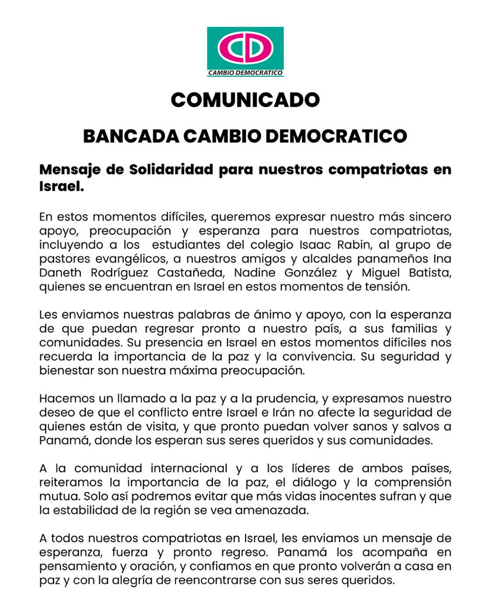 AlvaroAguilar3A's tweet photo. HA Nadine Gonzalez. @nadinegonzalez_  Presidente de .@AmupaOficial, alcaldesa de Pinogana .@MUNPINOGANA y VP de Cambio Democrático .@CaDemocratico, envía un mensaje desde un campus en Israel - a salvo durante bombardeos iraníes - junto con 40 alcaldes de #LATAM🙏 https://t.co/anDFMhtHyN