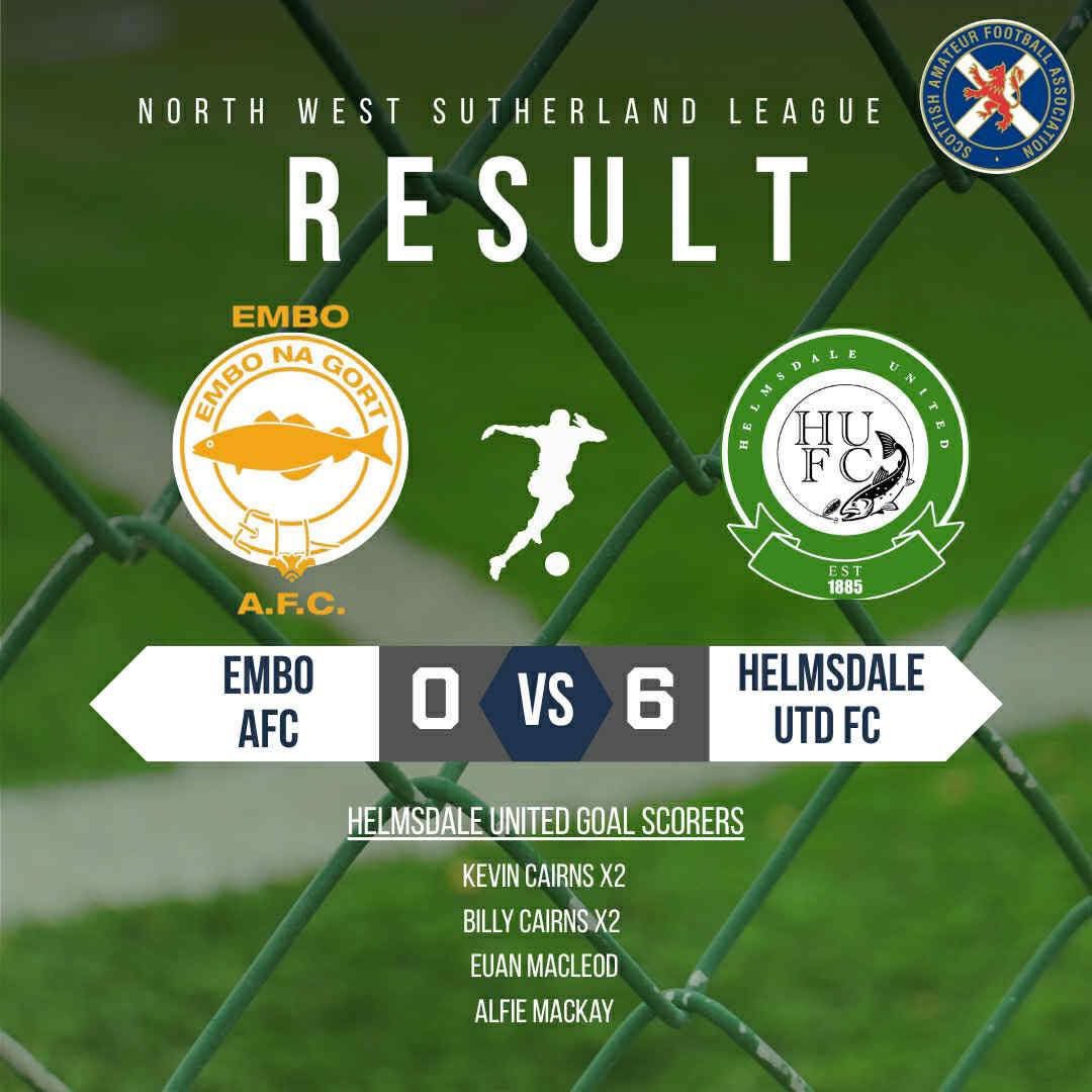 6 goals and another clean sheet for the boys made sure of a comfortable win today in Embo.

A special mention to young Euan Macleod who scored his first goal for the club today. First of many!

Next week we welcome Golspie to Couper Park for another league match
HUFC 💚