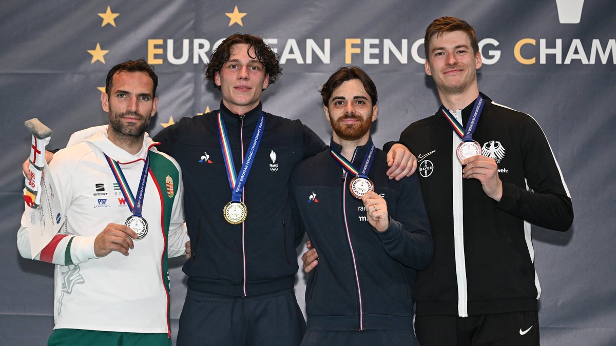 The men’s individual sabre podium at the European Fencing Championships Genova 2025 🇮🇹🤺 <a href="/eurofencing/">EFC/CEE</a> 

🥇 Remi Garrigue 🇫🇷 
🥈 Aron Szilagyi 🇭🇺 
🥉 Frederic Kindler 🇩🇪 
🥉 Jean-Philippe Patrice 🇫🇷 

Congratulations to all the medallists!👏👏

<a href="/ffescrime/">Fédération Française d'Escrime</a> @federscherma

📸
