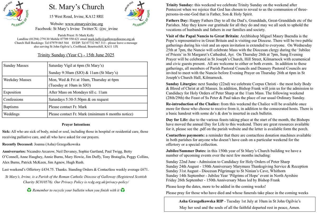 Our bulletins this weekend on the Feast of the Most Holy Trinity.