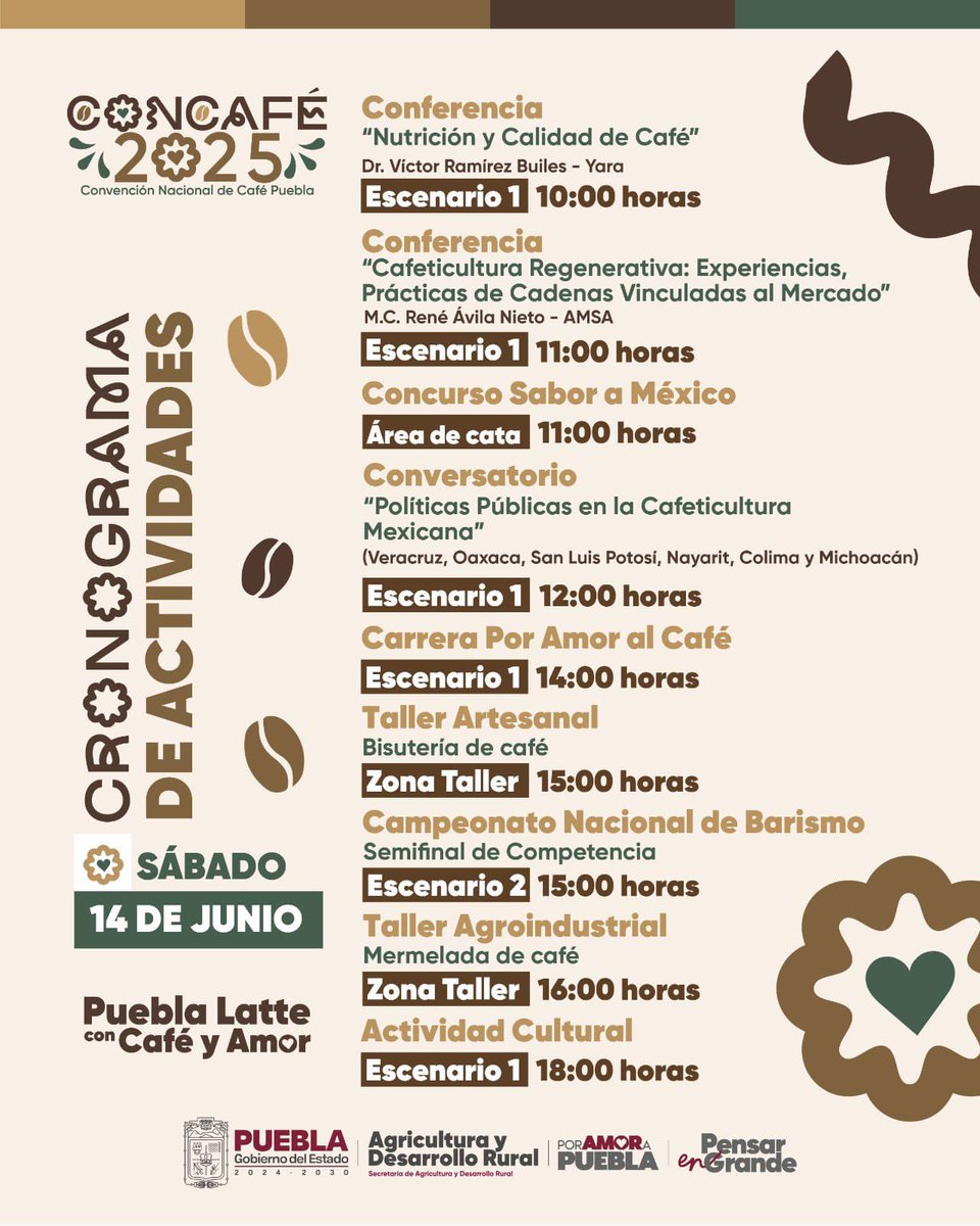 José Luis García Parra (@jlg_parra) on Twitter photo ¡Sábado con sabor a Puebla en la #CONCAFÉ2025! ☕
Vive el café con todos los sentidos. Revisa los horarios y no te pierdas ninguna de las actividades de hoy. ⬇️
Con el impulso de <a href="/armentapuebla_/">Alejandro Armenta</a>, el café poblano se proyecta al mundo.
#PueblaLatteConCaféYAmor
#PorAmorAPuebla ¡Sábado con sabor a Puebla en la #CONCAFÉ2025! ☕
Vive el café con todos los sentidos. Revisa los horarios y no te pierdas ninguna de las actividades de hoy. ⬇️
Con el impulso de <a href="/armentapuebla_/">Alejandro Armenta</a>, el café poblano se proyecta al mundo.
#PueblaLatteConCaféYAmor
#PorAmorAPuebla