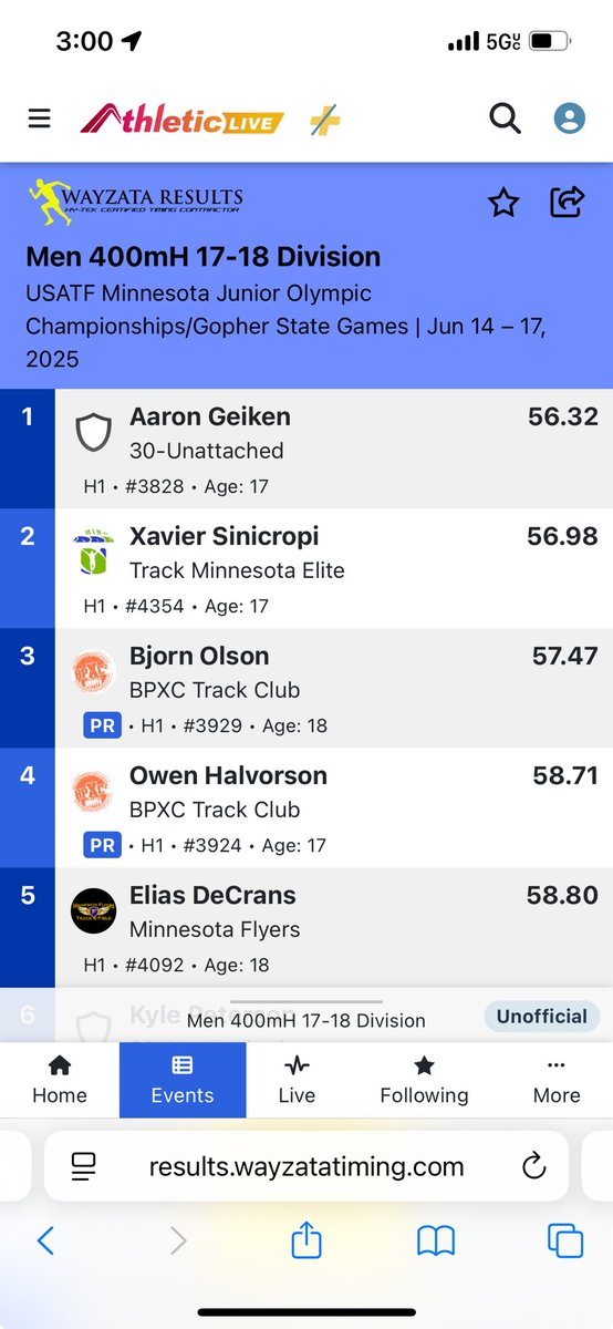 Geiken wins his first ever 400m hurdles, very good time.