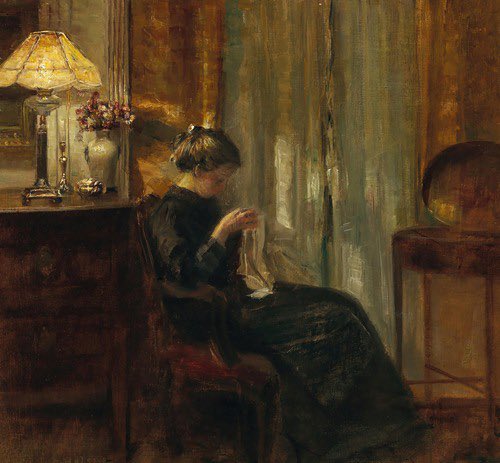 Carl Vilhelm Holsøe (1863–1935), a Danish painter, is recognized for his tranquil interior scenes, often depicting softly lit rooms with figures or still lifes.