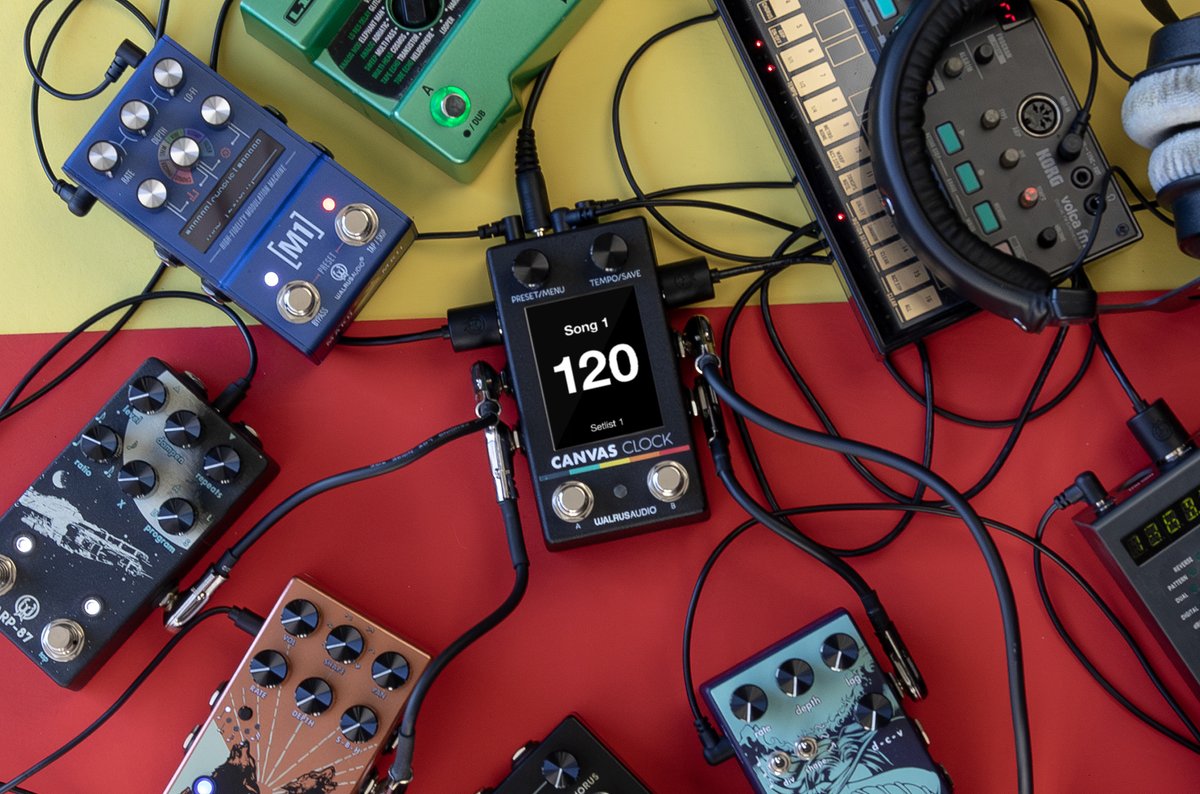 WalrusAudio's tweet photo. We made a smart pedal, but not so smart that it's going to make the Skynet prophecy come true. It just tells all your other pedals how fast or slow they should be bleeping, blooping, pulsing, and delay-ing. π€ #canvasClock https://t.co/vYCkqsR2LE