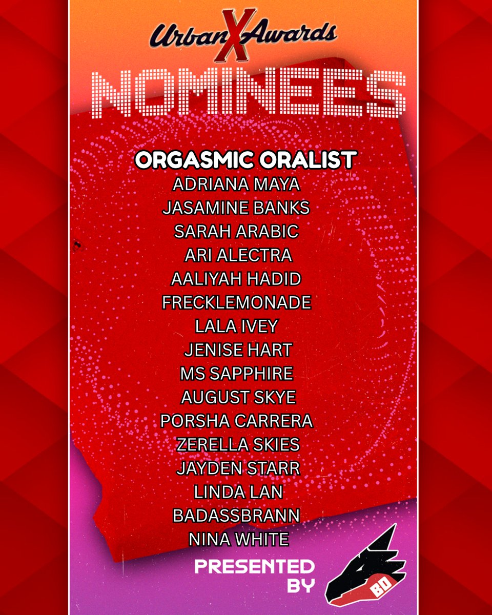The Urban X Awards (@urbanxawards) on Twitter photo Urban X Awards nominees for Orgasmic oralist
<a href="/badassbrannn/">Puppy.</a> <a href="/Ninawhitexxx/">✨Nina White✨</a> <a href="/AdrianaMayaX/">Adriana Maya</a> <a href="/JasamineBanks/">Neckatron</a> <a href="/TheSarahArabic/">Sarah Arabic</a> @tHEAriALECTRAXX @AALIYAH <a href="/frecklemonade_/">THE QUEEN OF FACIALS‼️👸🏽🍋💦</a> <a href="/THELALAIVEY/">LaLa Ivey 🌹</a> <a href="/MsSapphireee/">Sapphire💎 The Soul Snatcher</a> <a href="/_August_skye/">August_Skye</a> <a href="/imenacarlisle/">Mena Carlisle @ EXXXOTICA MIA 6/26-6/30</a> <a href="/xoxoashleyadams/">THE NUT EXTRACTOR 9000</a> <a href="/ZerellaSkies/">Zerella Skies 🐲 🇵🇹 🏳️🌈</a> <a href="/Jaydenstarr111/">Jayden starr ✨</a> Urban X Awards nominees for Orgasmic oralist
<a href="/badassbrannn/">Puppy.</a> <a href="/Ninawhitexxx/">✨Nina White✨</a> <a href="/AdrianaMayaX/">Adriana Maya</a> <a href="/JasamineBanks/">Neckatron</a> <a href="/TheSarahArabic/">Sarah Arabic</a> @tHEAriALECTRAXX @AALIYAH <a href="/frecklemonade_/">THE QUEEN OF FACIALS‼️👸🏽🍋💦</a> <a href="/THELALAIVEY/">LaLa Ivey 🌹</a> <a href="/MsSapphireee/">Sapphire💎 The Soul Snatcher</a> <a href="/_August_skye/">August_Skye</a> <a href="/imenacarlisle/">Mena Carlisle @ EXXXOTICA MIA 6/26-6/30</a> <a href="/xoxoashleyadams/">THE NUT EXTRACTOR 9000</a> <a href="/ZerellaSkies/">Zerella Skies 🐲 🇵🇹 🏳️🌈</a> <a href="/Jaydenstarr111/">Jayden starr ✨</a>