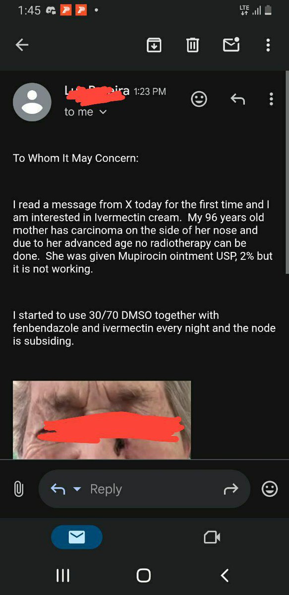 JorgesRx's tweet photo. A lady shared a testimony about her 96-year-old mother whose node is subsiding after using Ivermectin &amp; Fenbendazole with DMSO. She’s now interested in Ivermectin cream for targeted relief. Patient info &amp; image blurred for privacy. #Ivermectin #Fenbendazole https://t.co/rCuHFT6MYY
