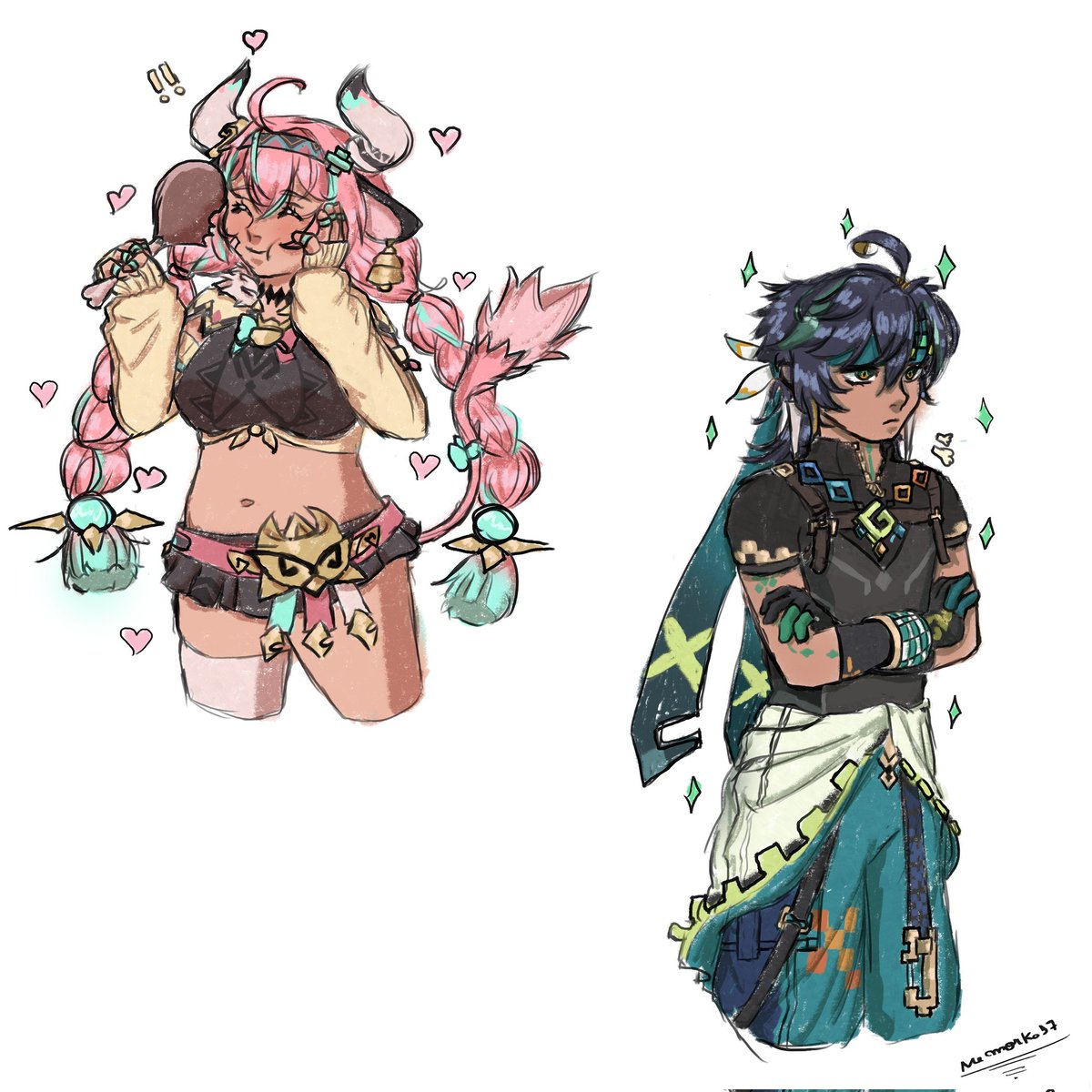 moeykyun's tweet photo. Some sketch of my favorite cuties from Natlan #GenshinImpact #Varesa #Kinich https://t.co/IbSMFX3Hut