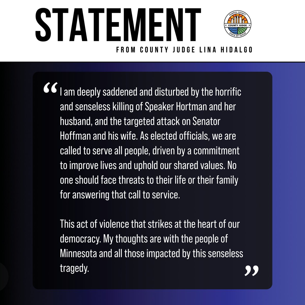 Please see the statement from County Judge Lina Hidalgo.
