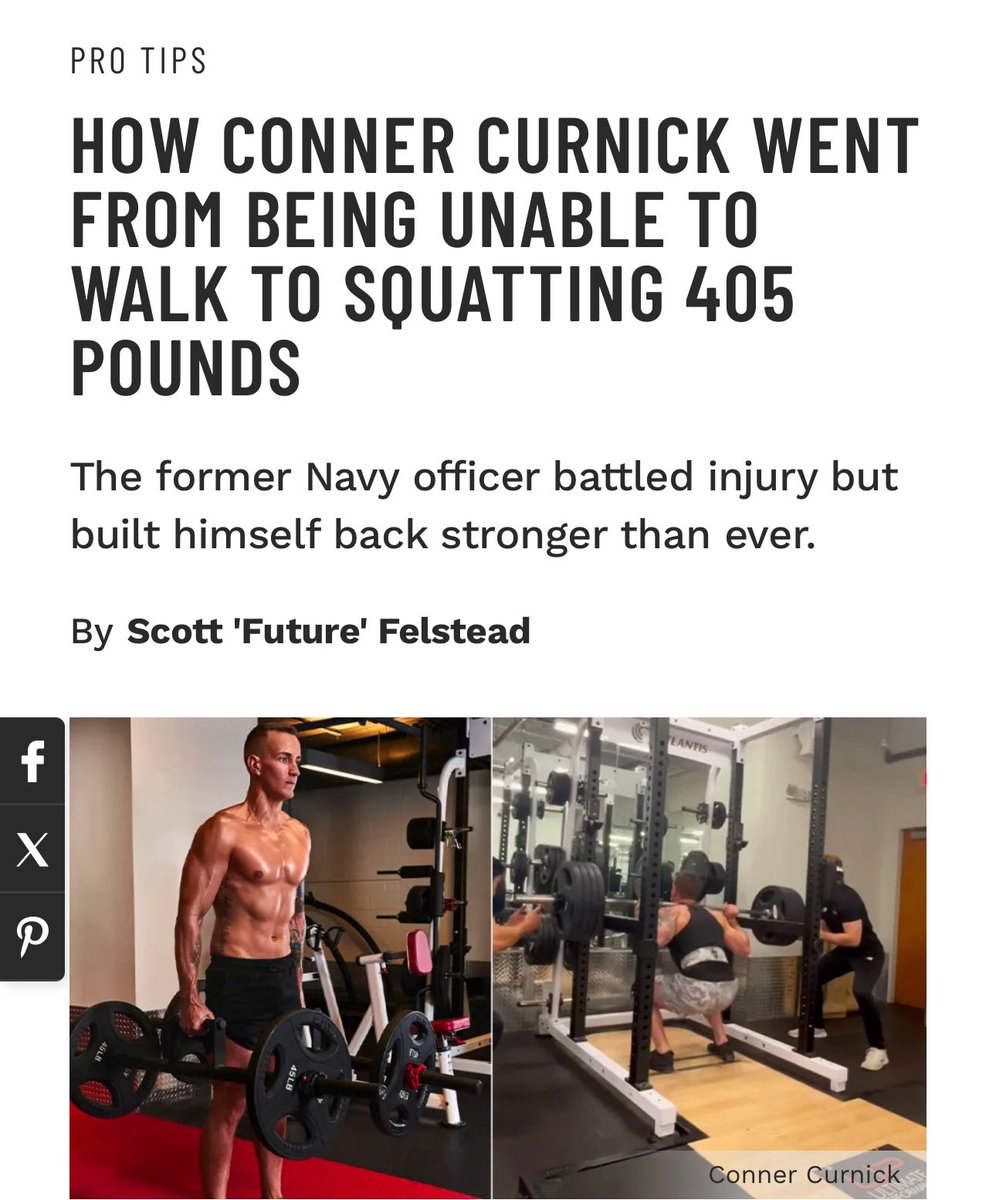 muscle_fitness's tweet image. HOW CONNER CURNICK WENT FROM BEING UNABLE TO WALK TO SQUATTING 405 POUNDS

The former Navy officer battled injury but built himself back stronger than ever.
By Scott 'Future' Felstead
@seen_everywhere 

Read Article
muscleandfitness.com/athletes-celeb…

#entertainers #injuriesandrecovery