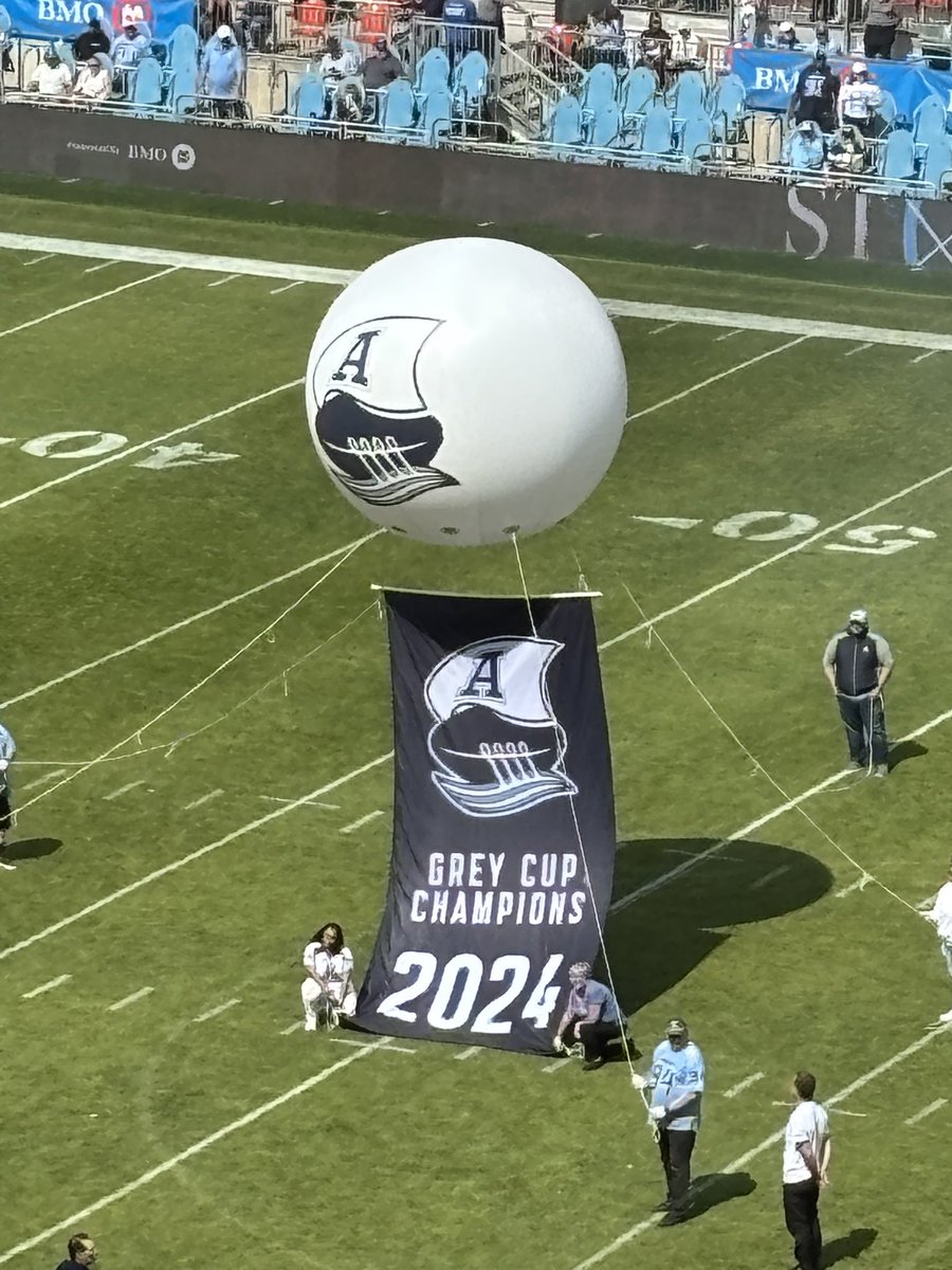 The Argos show off their brand new 2024 championship banner #Argos #CFL #Champions