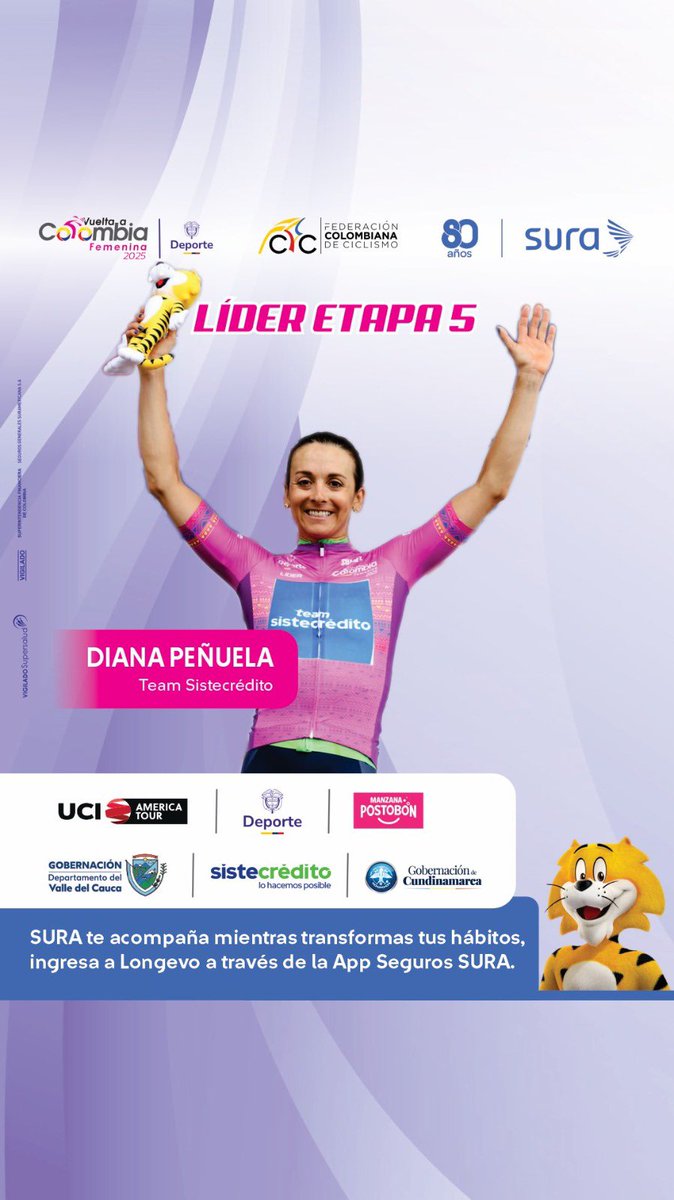 Federación Colombiana de Ciclismo (@fedeciclismocol) on Twitter photo ¡VOLVIÓ A LA CIMA! 🔥🚴♀️
Diana Peñuela, quien pertenece a la Liga del Bolívar, recuperó su liderato en la #VFemenina2025 <a href="/MinDeporteCol/">Ministerio del Deporte</a>
<a href="/SegurosSURAcol/">Seguros SURA Colombia</a> te acompaña mientras transforma tus hábitos. Ingresa a Longevo a través de la App Seguros Sura.
#ManzanaPostobon ¡VOLVIÓ A LA CIMA! 🔥🚴♀️
Diana Peñuela, quien pertenece a la Liga del Bolívar, recuperó su liderato en la #VFemenina2025 <a href="/MinDeporteCol/">Ministerio del Deporte</a>
<a href="/SegurosSURAcol/">Seguros SURA Colombia</a> te acompaña mientras transforma tus hábitos. Ingresa a Longevo a través de la App Seguros Sura.
#ManzanaPostobon
