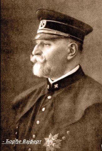 ~ Фотографија:

"Ђорђе Вајферт у униформи рудара, са орденом за храброст коју је добио као добровољац у Српско-турском рату 1876-1878"
Добротвор, помагач Србије и српског друштва у свим сферама живота, индустријалац и ветеран рођен је на данашњи дан 1850. године.