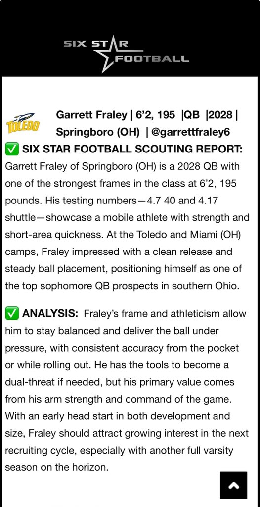 Thank you for the write up <a href="/sixstarfootball/">Six Star Football | PLUS+</a> ! 
<a href="/Bryan_Ault/">Bryan Ault - Midwest Scout</a> <a href="/JaredLuginbill/">Jared Luginbill</a> <a href="/QBHitList/">QBHitList.com</a> <a href="/PrepRedzoneOH/">Prep Redzone Ohio</a>