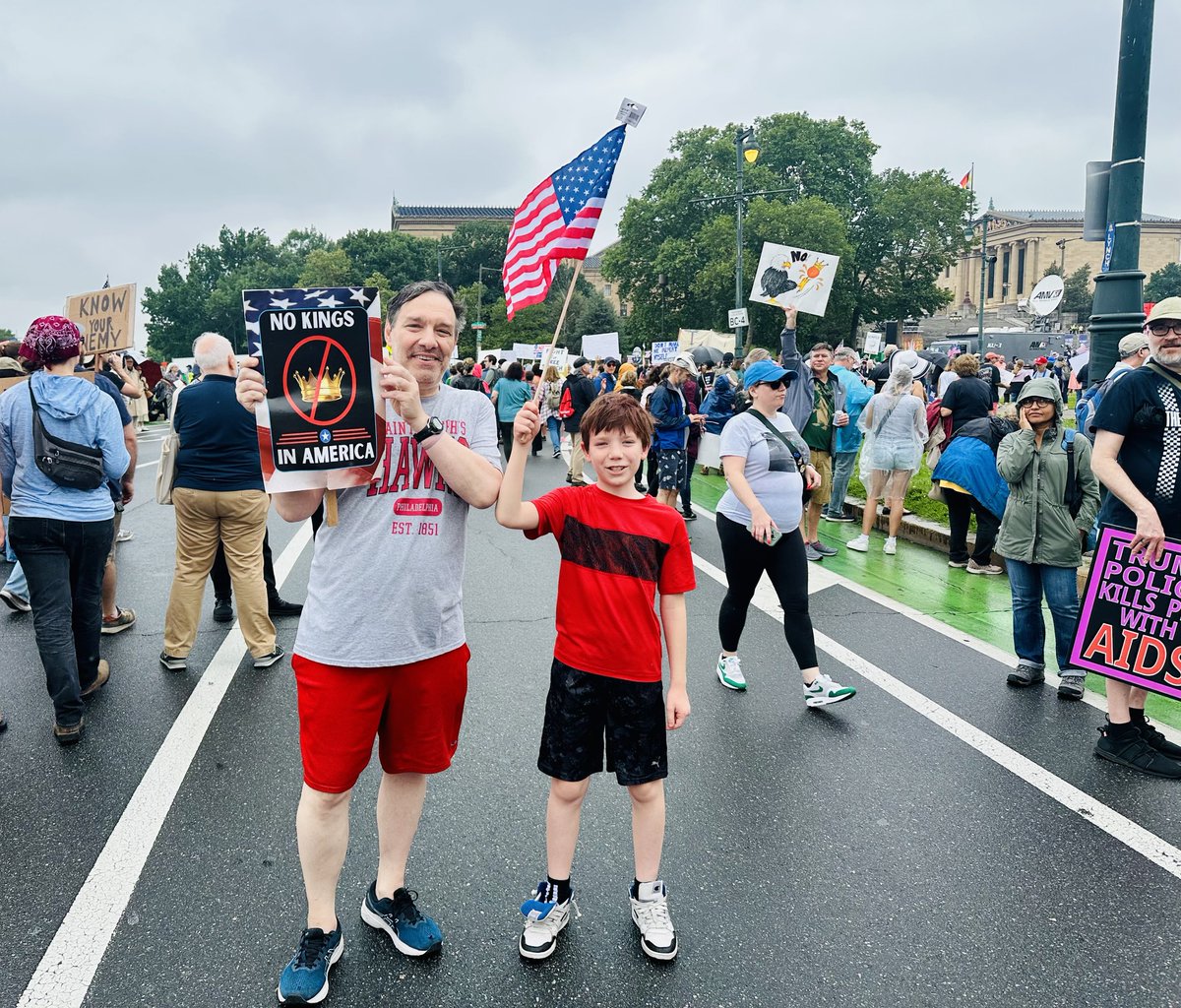 My son and I at today's No Kings Philly event (my wife took the shot). #NoKings #NoKingsPhilly #Philly