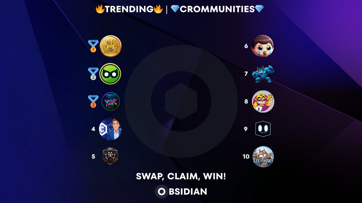 Obsidian Finance (@obsidianswap) on Twitter photo 🚀Today's Obsidian Top Crommunites by volume on
<a href="/cronos_chain/">Cronos</a>
🥇<a href="/CRY_Token/">$CRY aka Teardrop Terry</a> $CRY
🥈<a href="/RobinCronos/">Robin on Cronos</a> $ROBIN
🥉<a href="/Y2KC0IN/">$Y2K | $ROAST</a> $Y2K
4⃣ <a href="/EricCroToken/">Eric Token 💎 COO of Meme Coins</a> $ERIC
5⃣ <a href="/CronosLionel/">Lionel | Web3 NFT Lending & Borrowing</a> $LION
6⃣ <a href="/TexasHODLcro/">Tex</a> $WW
7⃣ <a href="/Cronies4Cro/">Cronies on Cronos</a> $CRONIES
8⃣ <a href="/RyoshiBaby/">BabyRyoshi</a> $WARIO
9⃣ <a href="/zerobuddy01/">ZERO 🤖</a> $ZERO
🔟<a href="/Lexthehusky/">Lex The Husky</a> $LEX 🚀Today's Obsidian Top Crommunites by volume on
<a href="/cronos_chain/">Cronos</a>
🥇<a href="/CRY_Token/">$CRY aka Teardrop Terry</a> $CRY
🥈<a href="/RobinCronos/">Robin on Cronos</a> $ROBIN
🥉<a href="/Y2KC0IN/">$Y2K | $ROAST</a> $Y2K
4⃣ <a href="/EricCroToken/">Eric Token 💎 COO of Meme Coins</a> $ERIC
5⃣ <a href="/CronosLionel/">Lionel | Web3 NFT Lending & Borrowing</a> $LION
6⃣ <a href="/TexasHODLcro/">Tex</a> $WW
7⃣ <a href="/Cronies4Cro/">Cronies on Cronos</a> $CRONIES
8⃣ <a href="/RyoshiBaby/">BabyRyoshi</a> $WARIO
9⃣ <a href="/zerobuddy01/">ZERO 🤖</a> $ZERO
🔟<a href="/Lexthehusky/">Lex The Husky</a> $LEX