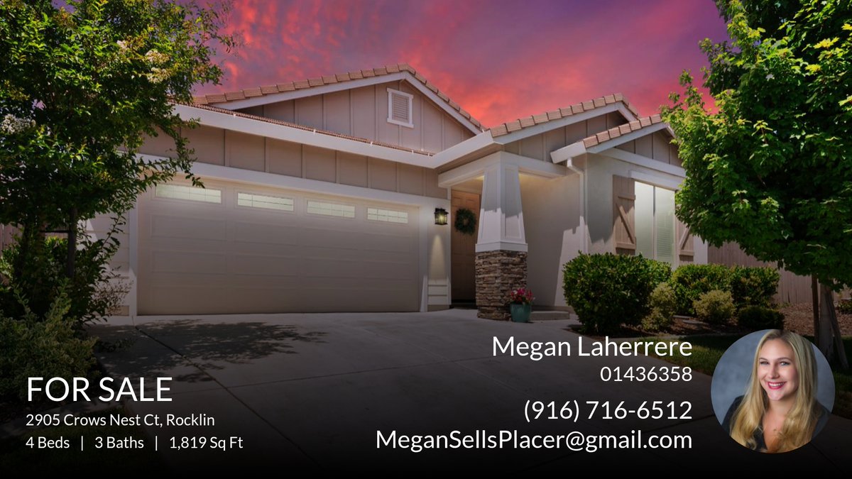 SellingRocklin's tweet photo. 📍 For Sale 📍 Take a look at this fantastic new property that just hit the market located at 2905 Crows Nest Ct in Rocklin. Reach out here or at (916) 716-6512 for more information!

Listed by Rebecca Bauer

Megan Laherrere
Your F... https://t.co/1vG6adiChU https://t.co/eKj8xTRXQJ