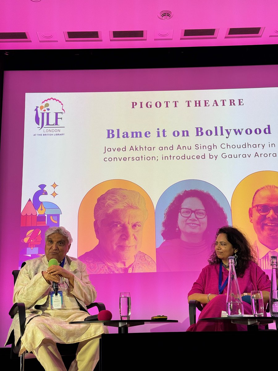 JLFLitfest's tweet image. Javed Akhtar and Anu Singh Choudhary converse on the subject of Bollywood in the current day, at JLF London at the British Library 2025. In this captivating session, they discuss the many contradictions that continue to affect this monumental industry.