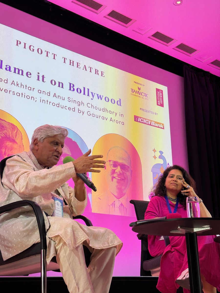 JLFLitfest's tweet image. Javed Akhtar and Anu Singh Choudhary converse on the subject of Bollywood in the current day, at JLF London at the British Library 2025. In this captivating session, they discuss the many contradictions that continue to affect this monumental industry.