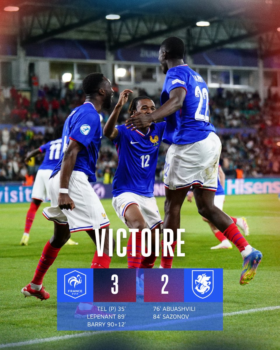 𝗔𝗨 𝗠𝗘𝗡𝗧𝗔𝗔𝗔𝗔𝗔𝗟 👉🧠 
Menés 2-1 à la 84e, les Bleuets ont renversé le match et s'imposent face à la Géorgie (3-2)  🔥

#FRAGEO l #U21EURO