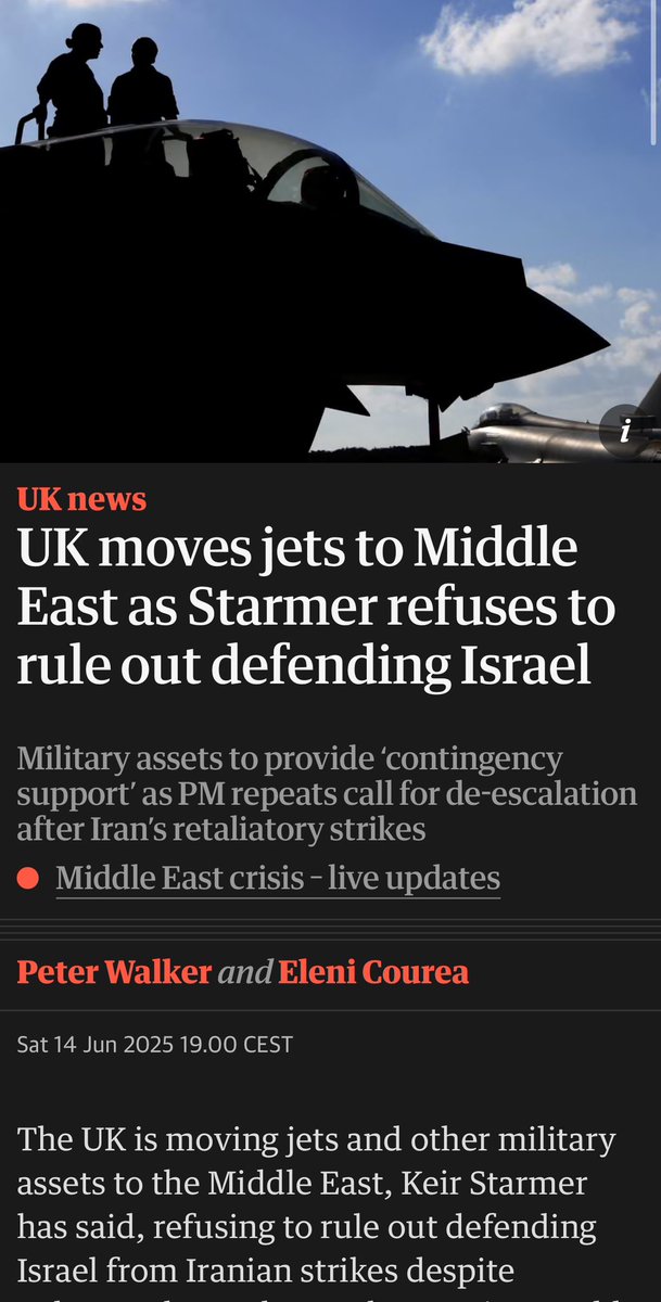 dorje_m's tweet image. Why is Starmer defending Israel—a genocidal apartheid state—from the retaliations by Iran, who Israel attacked without provocation?!
Netanyahu’s excuse (Iran’s imminent nuclear weapons) is the same line he’s repeated a dozen times over 30 years—the boy who cried wolf…