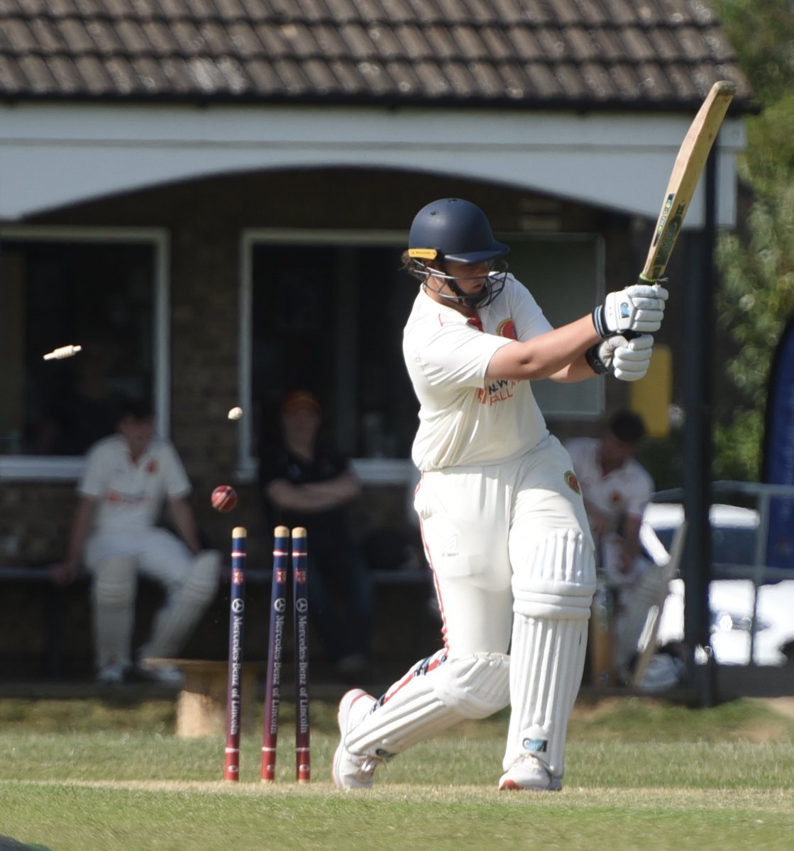 Owzat!! <a href="/Nettleham_CC/">Nettleham CC</a> bowler Sam Ashcroft makes an early breakthrough, piercing the defences of this <a href="/HorncastleCC/">Horncastle CC</a> batsman. The Nettles had posted 315 for seven, thanks to an unbeaten 122 from Nathan Balding, before skittling out their opponents for 32.