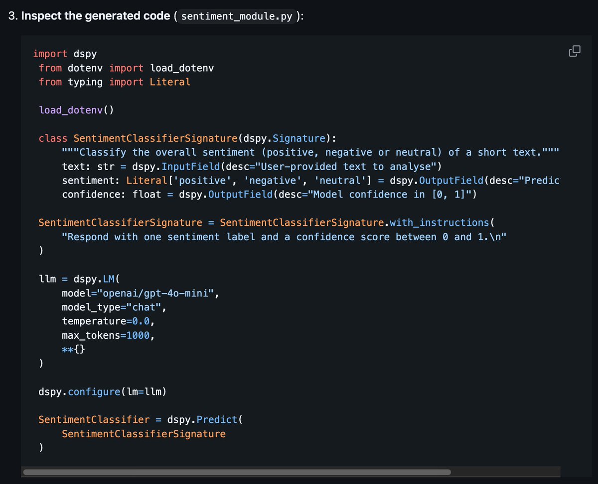 DSPy abstraction is so good, declaring what it should do in a yaml file is the ~same amount of lines as the actual program. <a href="/DSPyOSS/">DSPy</a>