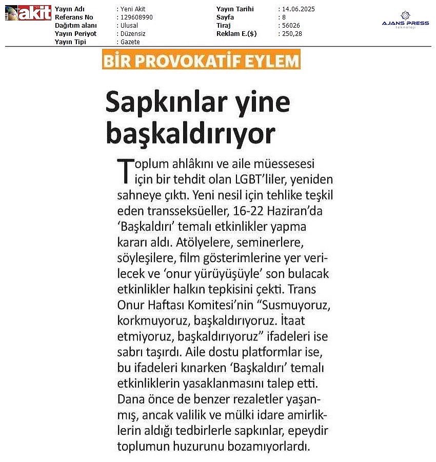 Akit bile duydu siz hala duymadınız mı? 11. Trans Onur Haftası olarak 16-22 Haziran arasında BAŞKALDIRI/SERHILDAN temasıyla YAŞATMA KARARIMIZ olduğu gibi devam ediyor. Etkinliklerde ve yürüyüşte görüşürüz lubunya +