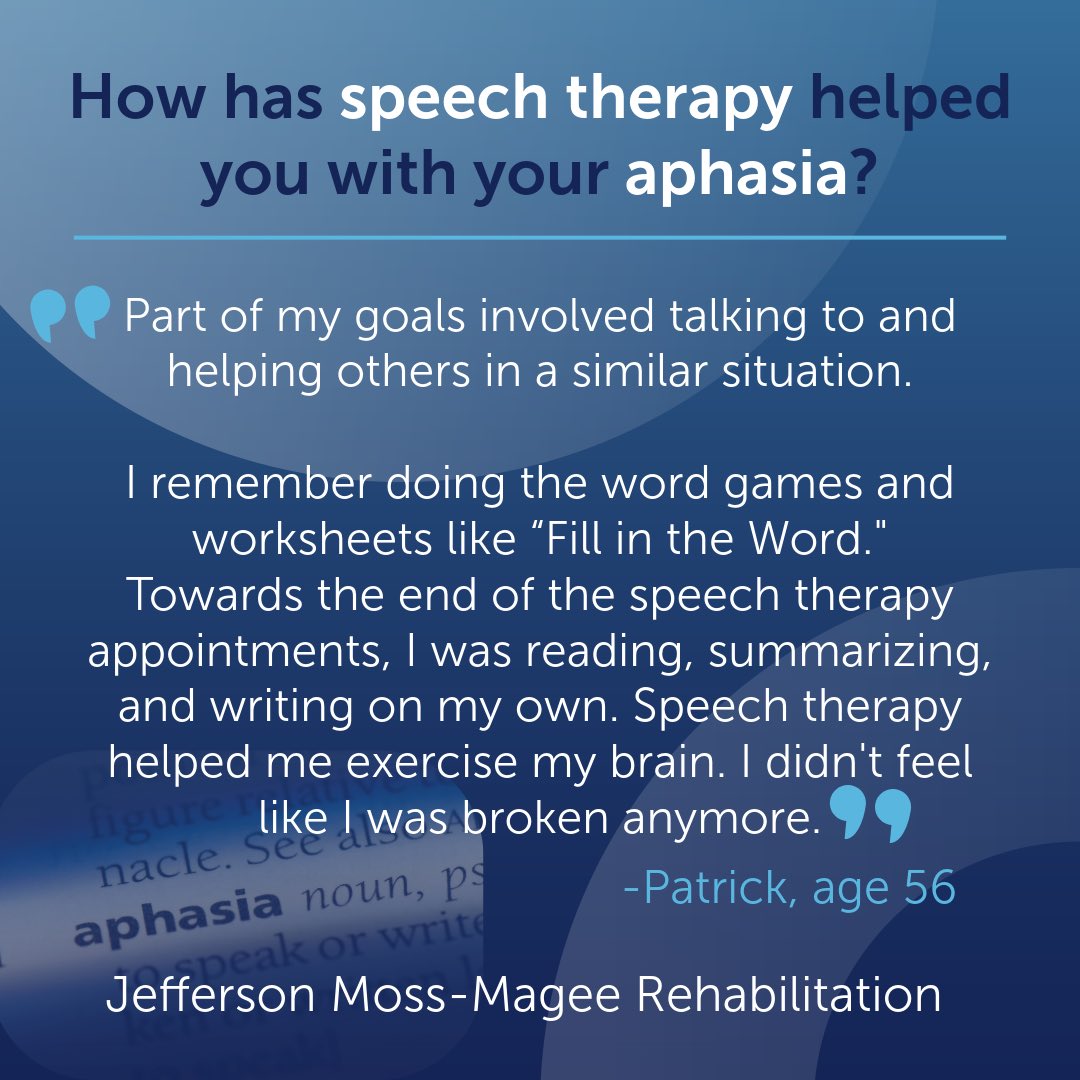 MossMageeRehab's tweet image. #aphasiaawarenessmonth current &amp;amp; former patients share what it is like living with aphasia, a language disorder that affects the ability to communicate. #speechtherapy #cognitiverehab #aphasia #braininjury