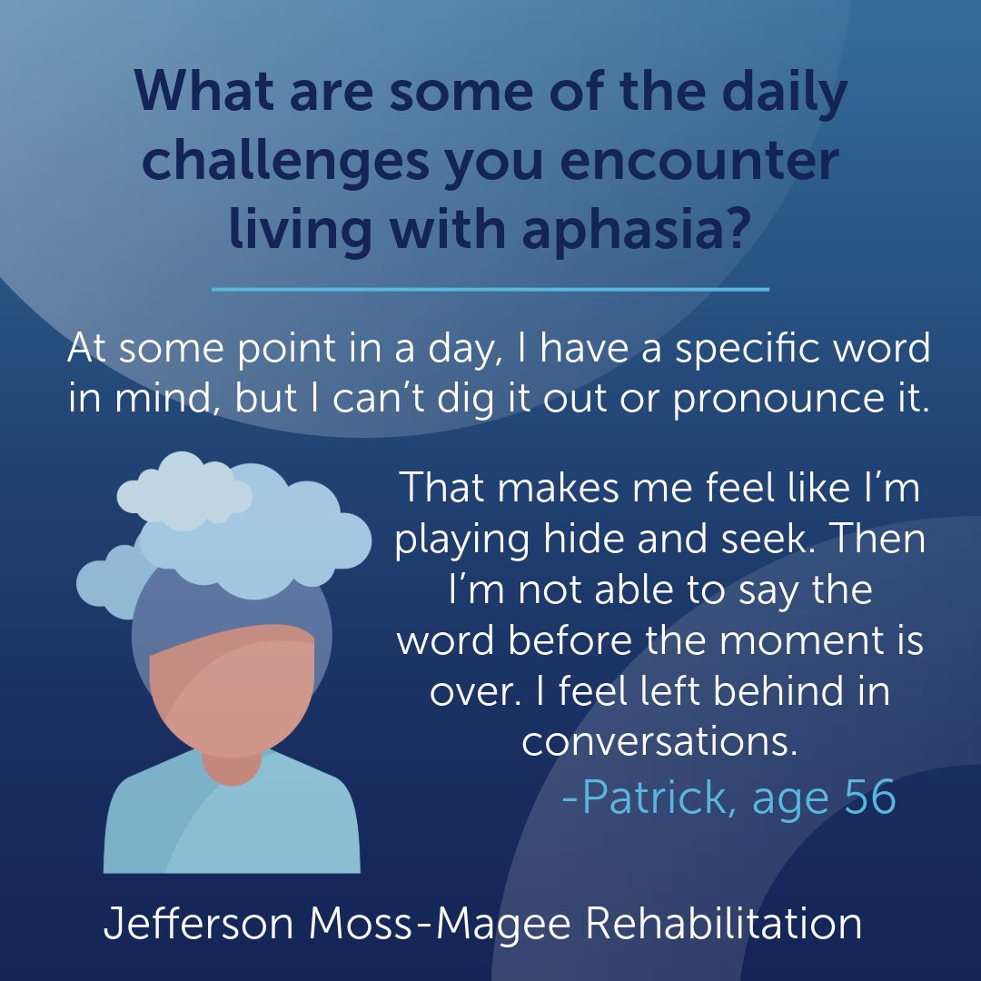 MossMageeRehab's tweet image. #aphasiaawarenessmonth current &amp;amp; former patients share what it is like living with aphasia, a language disorder that affects the ability to communicate. #speechtherapy #cognitiverehab #aphasia #braininjury