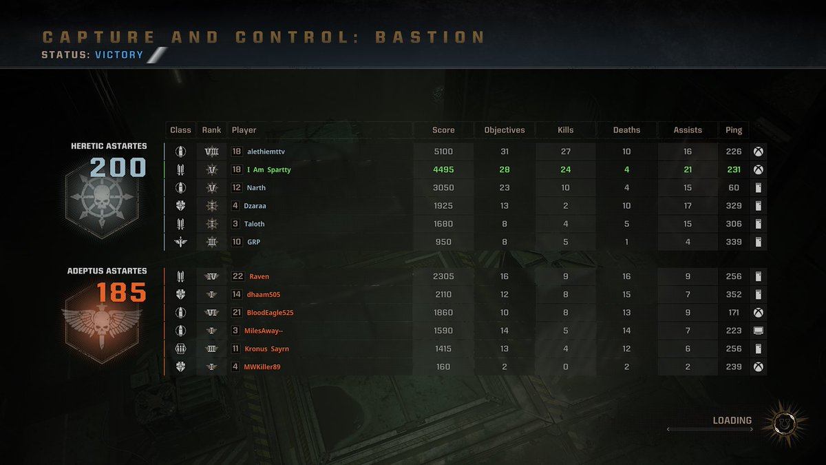 IAmSpartyy's tweet image. Been liking #SpaceMarines2 pvp lately these are some fun matches 😅