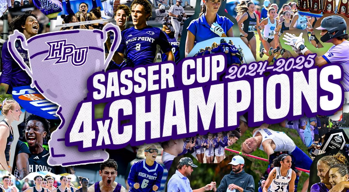 HighPointU's tweet image. 4-Peat: HPU is on TOP 💪 🏆
High Point University has been crowned the George F "Buddy" Sasser Cup Trophy recognizing the Panthers as the top overall athletics program in the Big South for the fourth consecutive year!
#HPU365 #GoHPU