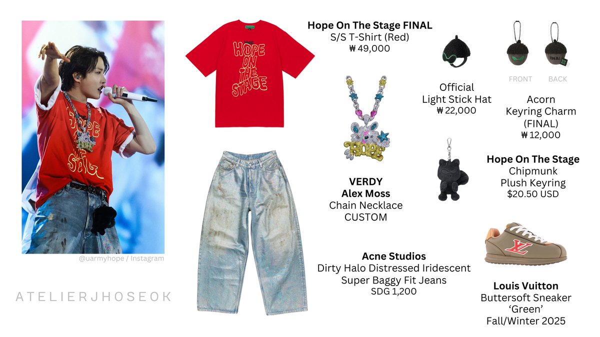atelierjhoseok's tweet photo. 2025.06.13   Hope On The Stage Tour FINAL

D-1 Goyang Stadium

#jhope #jhopefashion #HOS_Tour #HOSOfficialMerch #Verdy #VerdyxAlexMoss #AlexMoss #LouisVuitton #AcneStudios https://t.co/NyhNVD04Ab